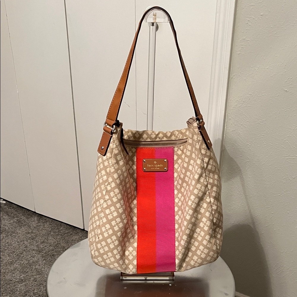 Kate Spade Stucco Beige and Pink Hobo Shoulder Bag